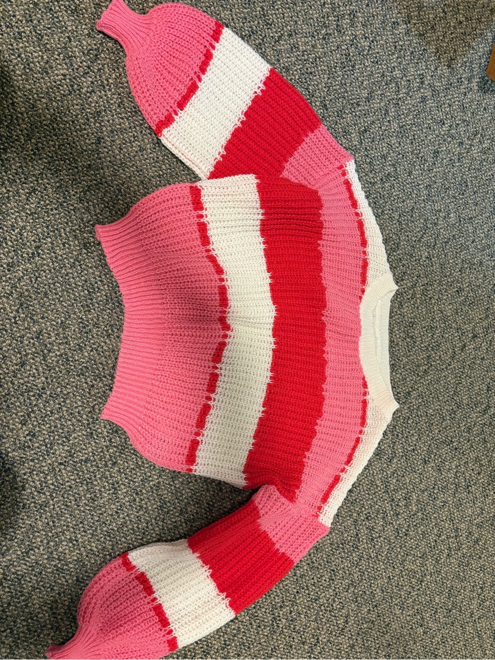 SHEIN Pink, Red & White Striped Crewneck Sweater